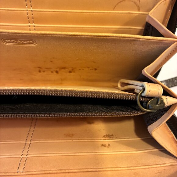 Coach Signature Stripe Zip-Around Wallet – Brown Canvas & Suede - Picture 5 of 6